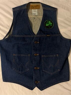 Wrangler Dark Blue Denim Vest with Clover Patch